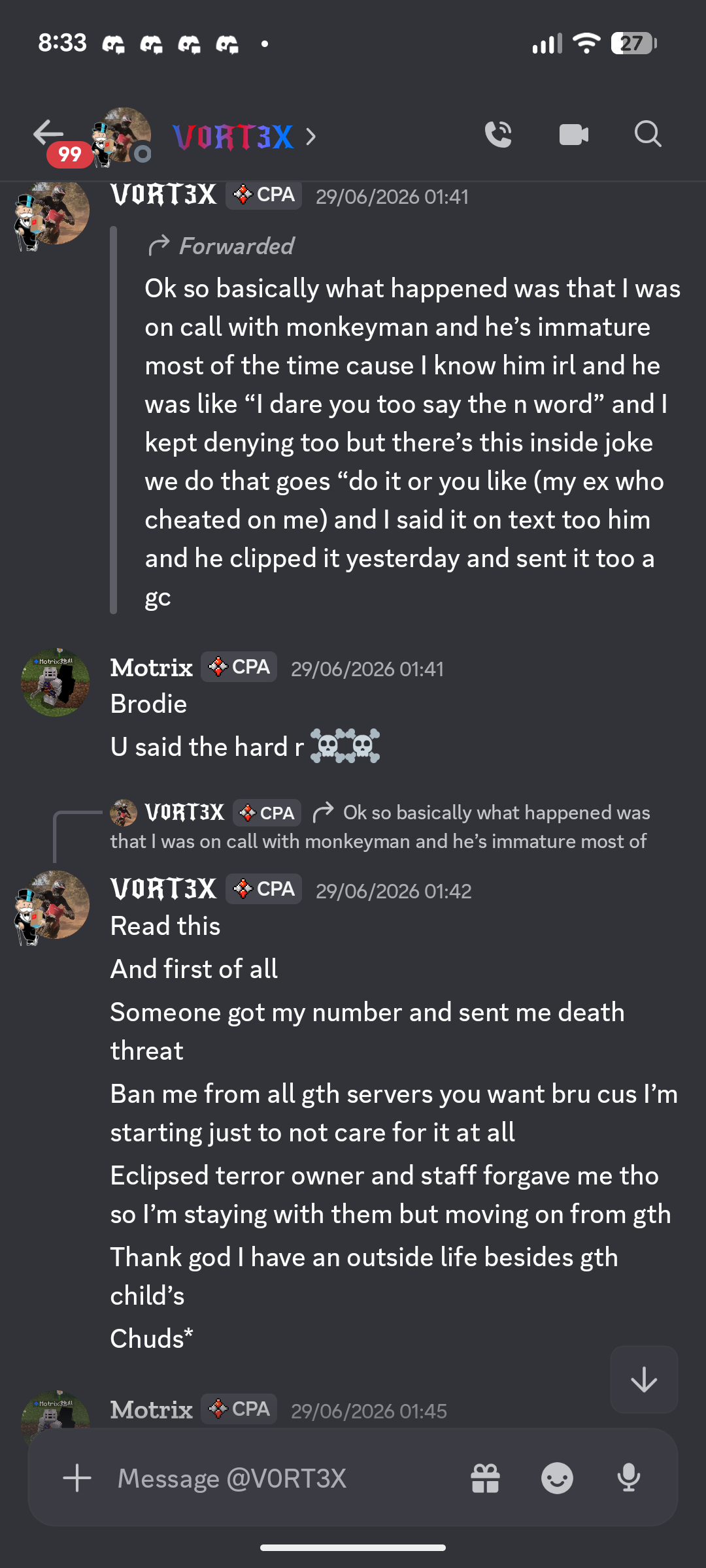 vort3x excuse forwarded